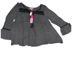 Ultrapink Womens Boho Chic Gray Tunic Top With Beaded Details & Bell Sleeves Siz